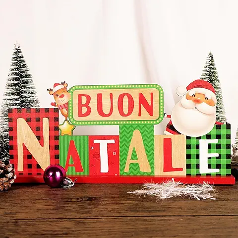 GEBETTER Adorno Navidad Madera en Italiano Decoración Mesa Navideña Papá Noel Reno BUON Natale Diseño Ambas Caras Rojo Verde Regalo Navidad Amigos Familiares Niños GEBETTER Adorno Navidad Madera en Italiano Decoración Mesa Navideña Papá Noel Reno BUON Natale Diseño Ambas Caras Rojo Verde Regalo Navidad Amigos Familiares Niños