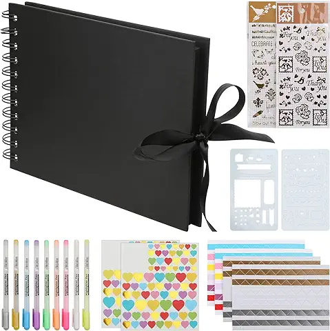 HC Álbum de Fotos Scrapbook A5 Para Pegar Y Escribir, De 30 Páginas Negras Albumes De Recortes, de Bricolaje con Bolígrafo Brillante y Pegatinas, Regalo Para Bebés, Parejas, Amigos (AK-FO)  