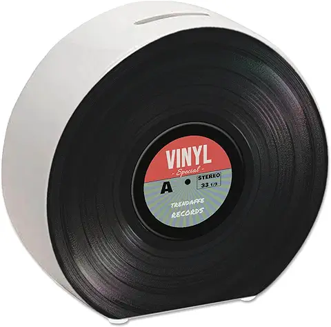 Hucha de Cerámica con Diseño Retro de Vinilo RocknRoll, Bonita Hucha como Regalo para un fan de la Música de los 70 y 80 Huchas Ahorrando Disco  