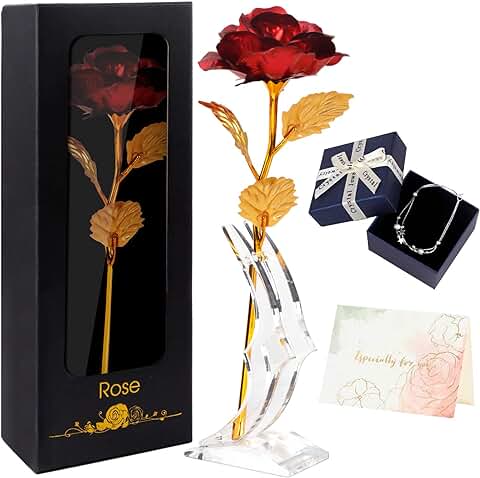 Joyhoop Rosa Eterna, Rosa Sant Jordi Roja con Base y Tarjeta de Felicitación, San Valentin Regalos Mujer, Regalos Originales para Mujer, Caja San Valentin, Regalo de San Valentin para Mujer Esposa.  