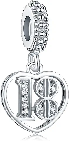 LaMenars 16,18,21,30,50 Dijes de Números Significativos para Pulseras 925 Cuentas de Circonita Cúbica 5A de Plata Regalo para Cumpleaños Aniversario Día de la Madre (NO.18)  