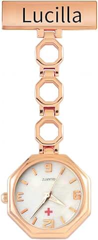 Lorajewel Reloj de Enfermera Personalizado Relojes de Bolsillo con Grabado de su Nombre Reloj Médico Colgante para Médico Relojes con Clip para Hombres y Mujeres Regalo  