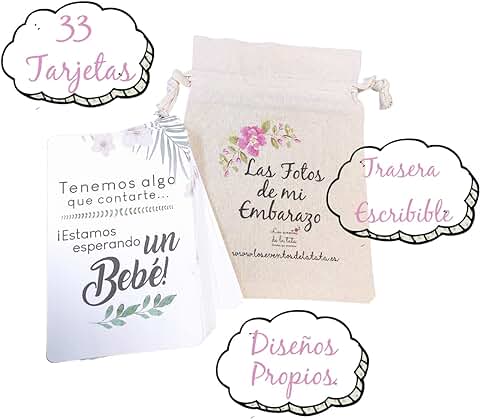 Los Eventos de la Tata - Tarjetas hito Embarazo, Evolución de Embarazo, 33 Tarjetas de Fotos Regalo Original para Embarazadas  