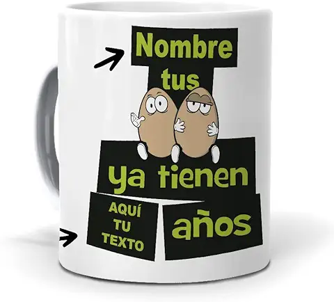 Mundohuevo Taza Personalizada con Texto. Regalo Original. Tus Huevos ya Tienen… Años. Haz  
