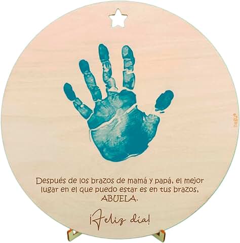 Nagu® ES- Regalo Abuela Huellitas Bebé| Marco para Colgar en Madera de 20cm de Diámetro | Regalos Originales para Abuelas | Regalos para Abuelos | Regalos para Mayores de 80  