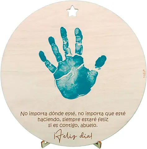 Nagu® ES- Regalo Abuelo Primerizo Original | Marco para Colgar en Madera, 20 cm de Diámetro | Día del Padre Regalos Originales Huella | Cuadro Huella Bebé Pie y Manos |Regalo Día del Abuelo  