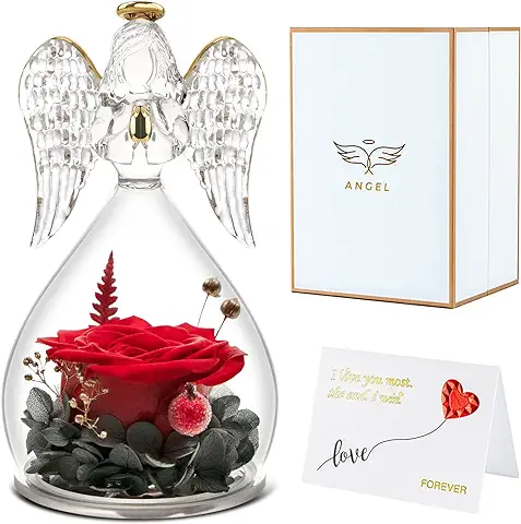 Ángel Rosa Eterna Regalos para Mamá, Rosa Preservadas Hecha A Mano en Ángel Figura, Regalos de San Valentín Día de la Madre Cumpleaños Aniversario para Mujeres Mamá Abuela  