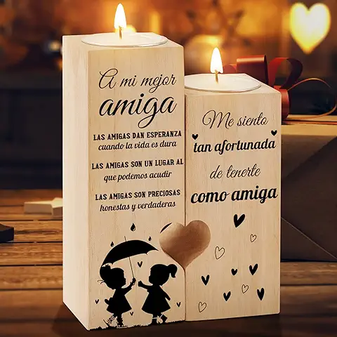 Regalos Amiga, KAAYEE Forma del Corazón Candelabro Regalo Navidad Mujer Amiga, Regalo Amigas Cumpleaños, Regalos Amigo Navideños Acción de Gracias (M, Amiga-1)  