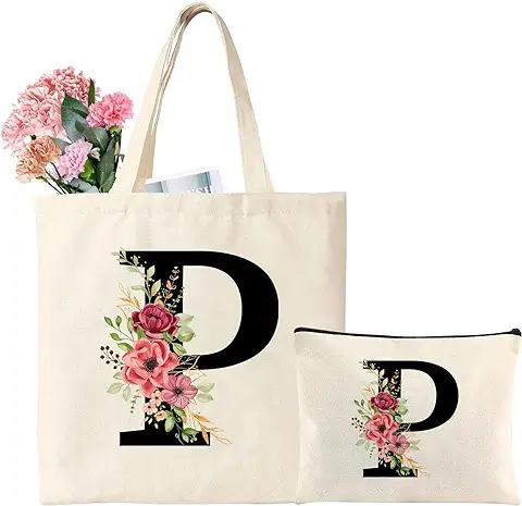 Regalos Mujer Letras Bolsas de Mano, Inicial y Flores Bolsa Tote, Bolsa de Compras con Bolsillo, Alfabeto Bolso de Cosméticos, Regalos para Damas, Amigas, Regalo de Cumpleaños, Vacaciones (P) Regalos Mujer Letras Bolsas de Mano, Inicial y Flores Bolsa Tote, Bolsa de Compras con Bolsillo, Alfabeto Bolso de Cosméticos, Regalos para Damas, Amigas, Regalo de Cumpleaños, Vacaciones (P)
