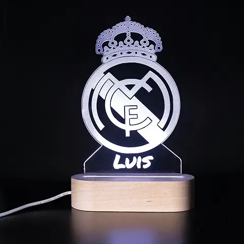 Regalos Real Madrid Barcelona Atletico - Futbol Lampara Personalizada - Regalo Comunion Cumpleaños Niño Niños Adolescente Mesa de Noche Luz Infantil Futbolistas Originales fc Nocturna (REAL MADR1D)  