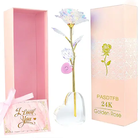 Regalos Navidad Originales Rosa Eterna Rosa de la Galaxia Rosa 24K Chapadas en Oro Rosas Flores Artificiale Luz LED Regalos para Mujers Madre Día de San Valentín Cumpleaños Día de la Madre Aniversario  