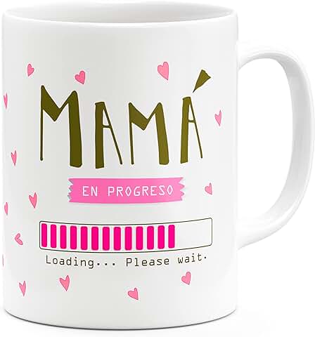 SNOWMUG Taza Mama Embarazada “Mama En Progreso” – Regalos Originales Para Mujer Madres o Embarazada Regalos Para Mamas Embarazadas o Primerizas – Taza Desayuno Madre Primeriza Dia de la Madre  