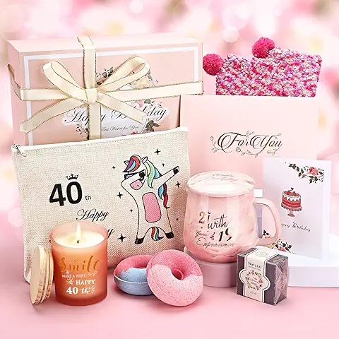 Sovyime Divertida taza de Regalo de Cumpleaños para Mujer de 40 Años, Original set de Regalo para Mamá de 40 Años, set de Regalo de Belleza para Mujer - taza de Café, vela Aromática Sovyime Divertida taza de Regalo de Cumpleaños para Mujer de 40 Años, Original set de Regalo para Mamá de 40 Años, set de Regalo de Belleza para Mujer - taza de Café, vela Aromática