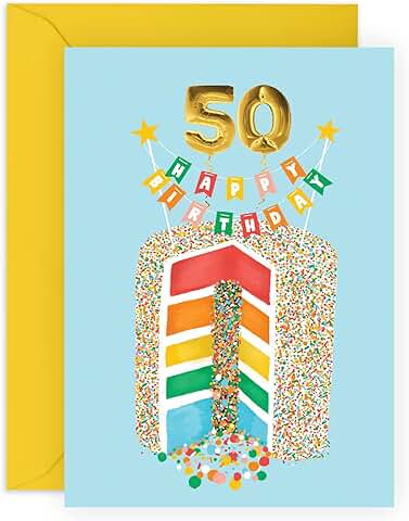 Tarjetas de 50 Cumpleaños para Mujeres – Tarjeta de Feliz Cumpleaños 50 – Pastel Arcoíris – Tarjeta de Cumpleaños para tía de 50 Años – Regalos para su Quincuagésimo – Por Central 23 Tarjetas de 50 Cumpleaños para Mujeres – Tarjeta de Feliz Cumpleaños 50 – Pastel Arcoíris – Tarjeta de Cumpleaños para tía de 50 Años – Regalos para su Quincuagésimo – Por Central 23