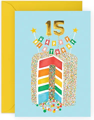 Tarjetas de Cumpleaños para Niña de Quince Años - Tarjeta de Feliz Cumpleaños para Hija, Hijo, Sobrina, Sobrino - Arcoíris - Regalos para Niñas de 15 Años - Viene con Pegatinas - Por Central 23  