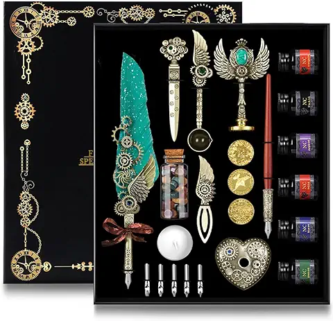 YICMY Juego de Tinta para Plumas, Juego de Bolígrafos de Madera con Sello de Cera, Juego de Bolígrafos de Caligrafía para Principiantes, Regalos para Amantes de la Escritura a Mano, Cumpleaños, YICMY Juego de Tinta para Plumas, Juego de Bolígrafos de Madera con Sello de Cera, Juego de Bolígrafos de Caligrafía para Principiantes, Regalos para Amantes de la Escritura a Mano, Cumpleaños,