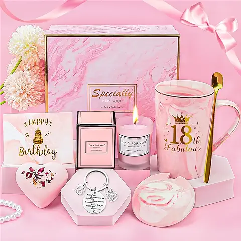 YYDSXK Regalos para Chicas de 18 Años, Rosa Taza de Café 6 Piezas Set Regalo de Cumpleaños para MujerJoven, Ideas Regalo 18 Cumpleaños para Amigas, Novia, Hija, Hermanas  