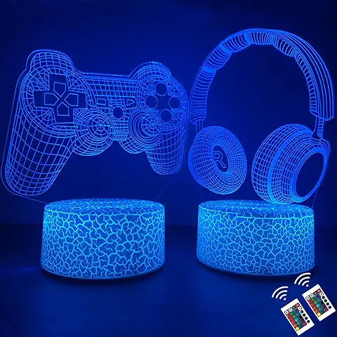 ZQX Luz Nocturna, 2 Piezas 3D Ilusión óptica Lámpara Recargable, 16 Colores con Mando a Distancia - Regalos Ideales para Niños y Niñas para Cumpleaños, Navidad y Nochevieja - Gamepad & Auriculares  